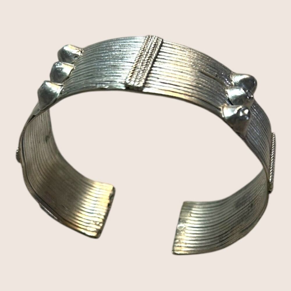 🩶 1940s ANTIQUE ETHIOPIAN BRACELET CUFF ADJUSTABLE SILVER HANDMADE ARTISAN